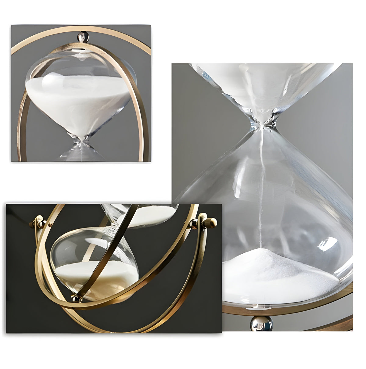 Elegant Gold Frame Hourglass Timer with Black or White Sand 30 or 60 Minute Timing
