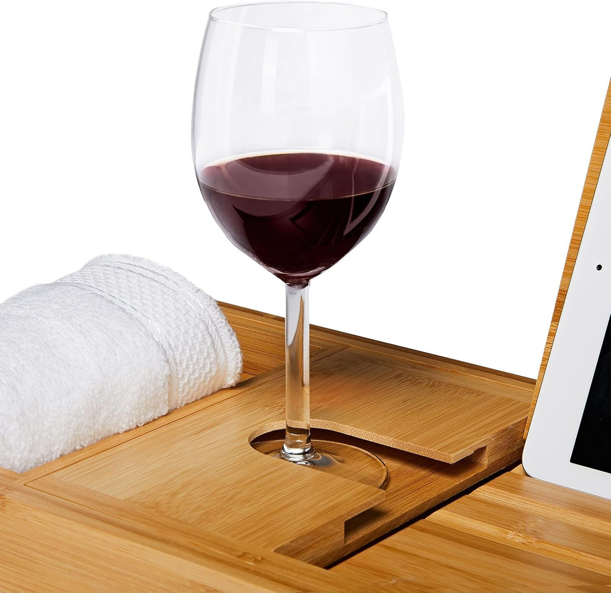 Adjustable Bamboo Bath Caddy – Water-Resistant Tray for Books, Tablets and Bath Essentials