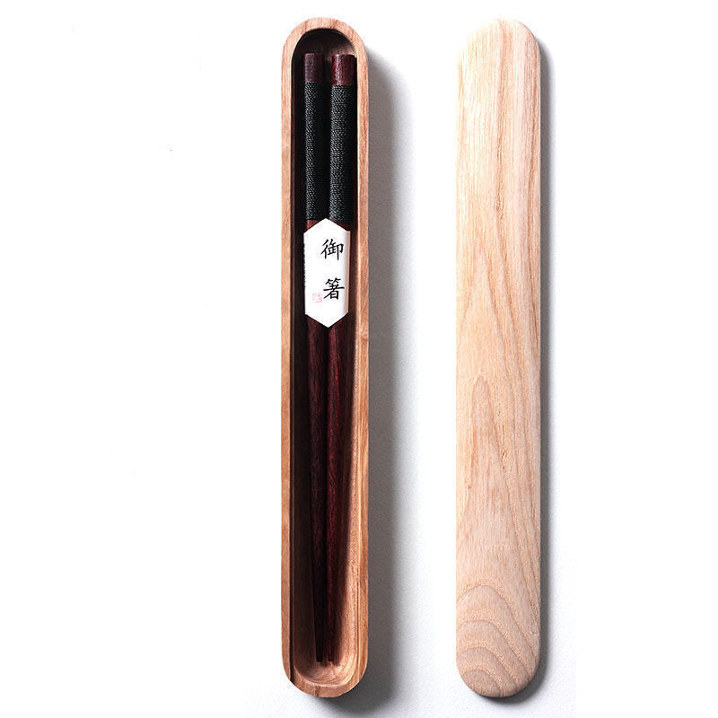 Black Walnut Wood Chopsticks with Decorative Thread and Wooden Gift Box