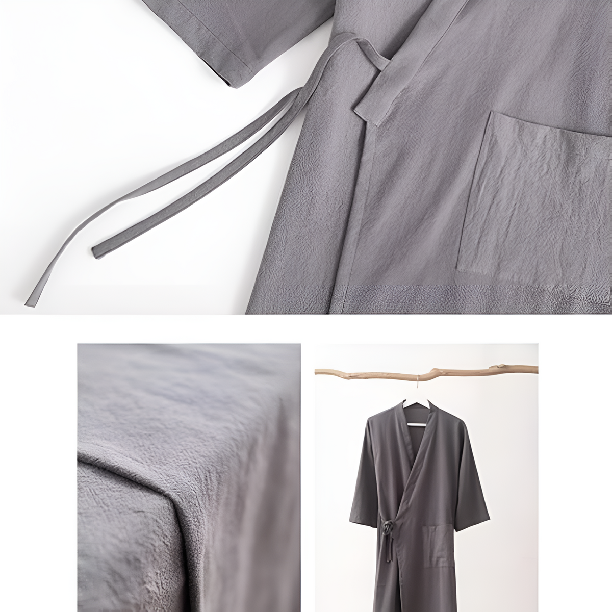 Bohemian 100% Cotton Kimono Robe with Adjustable Waist Belt and Loose Sleeves
