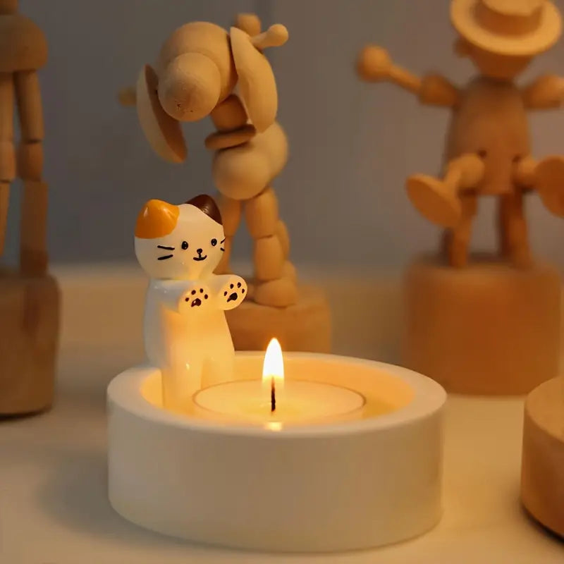 Ceramic Cat Candle Holder with Handcrafted Finish