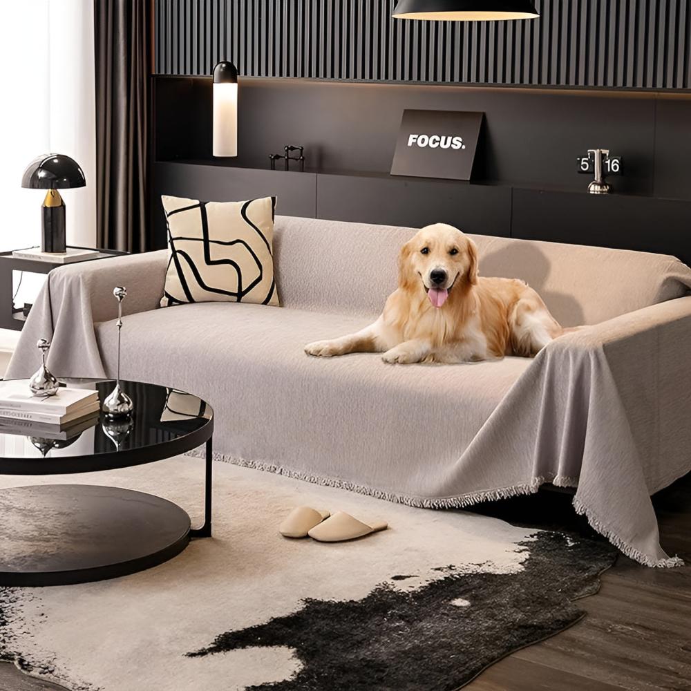 Chenille Sofa Cover with Tassel Trim for Stylish Furniture Protection