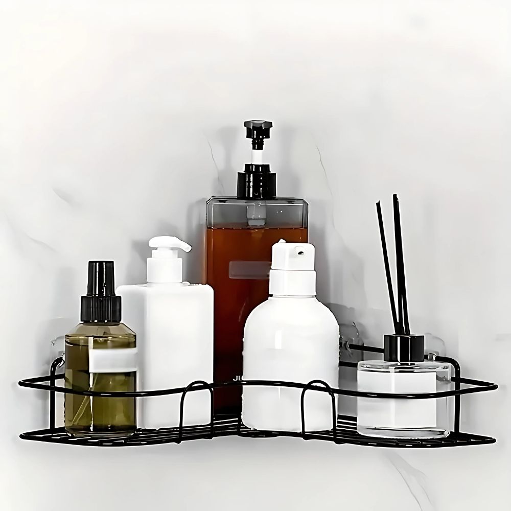 Corner Bathroom Shelf with Adhesive Mount, Open Metal Storage Rack