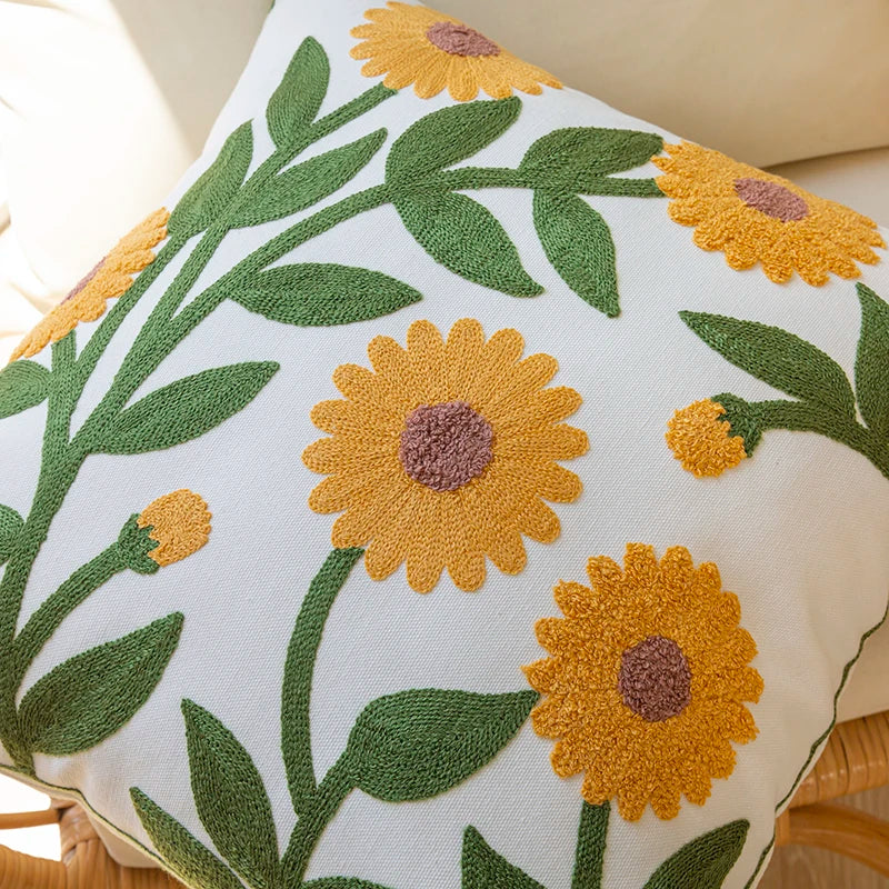 Cotton Cushion Cover with Embroidered Floral Details