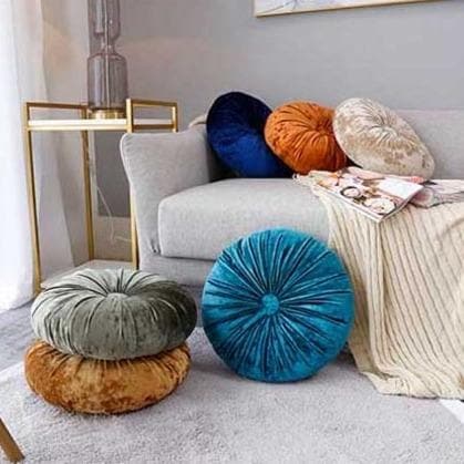 Crushed Velvet Round Cushion with Soft Fibre Filling