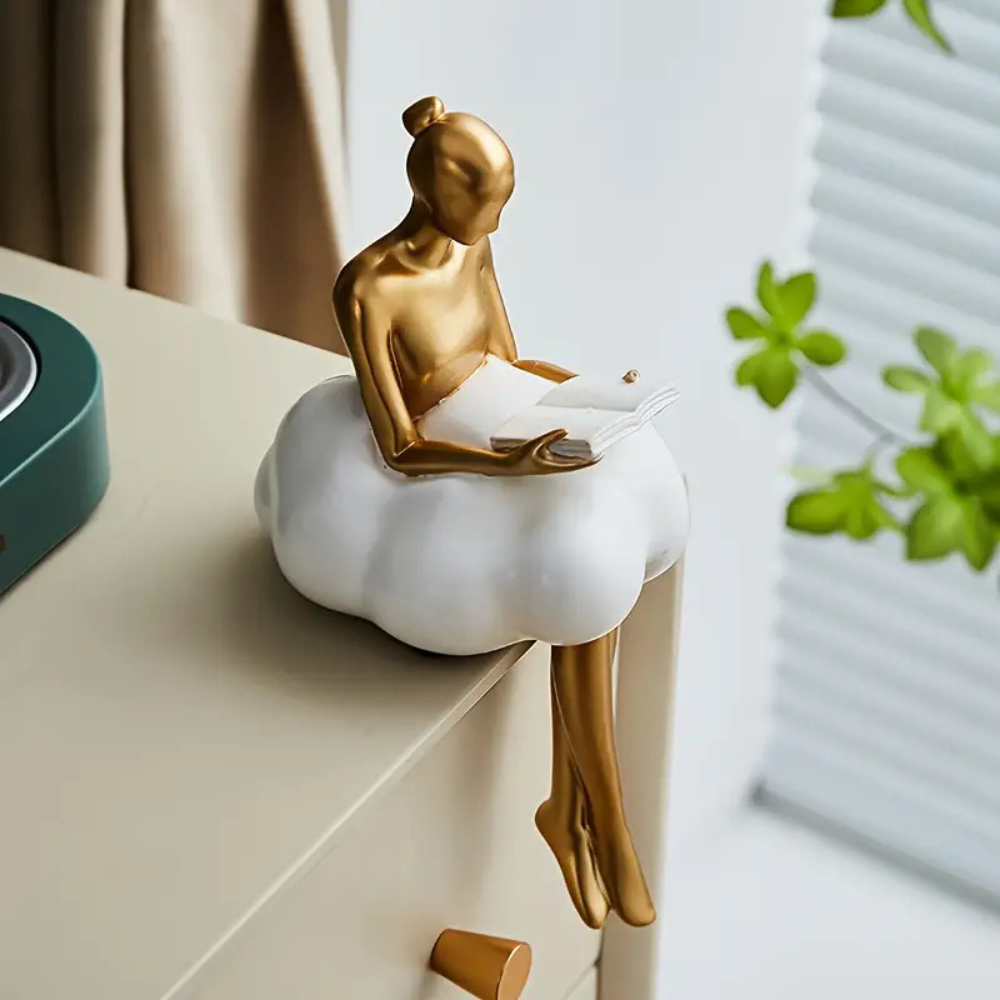 Decorative Resin Reading Figure on Cloud for Shelf and Desk