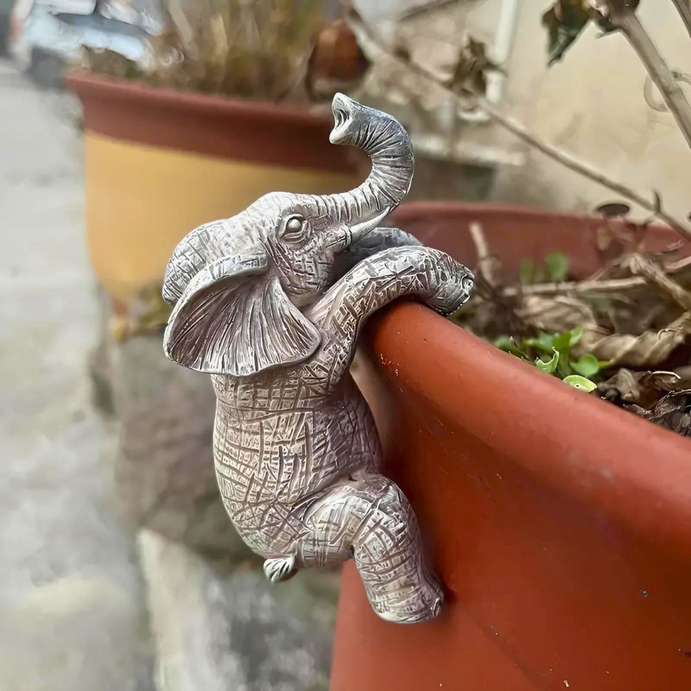 Elephant Wall Decor Figurine in Natural Grey Stone-Look Resin