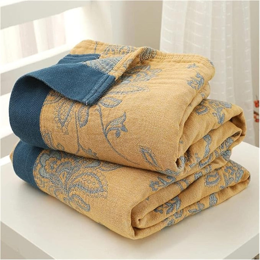 Five-Layer Cotton Gauze Blanket with Jacquard Floral Pattern