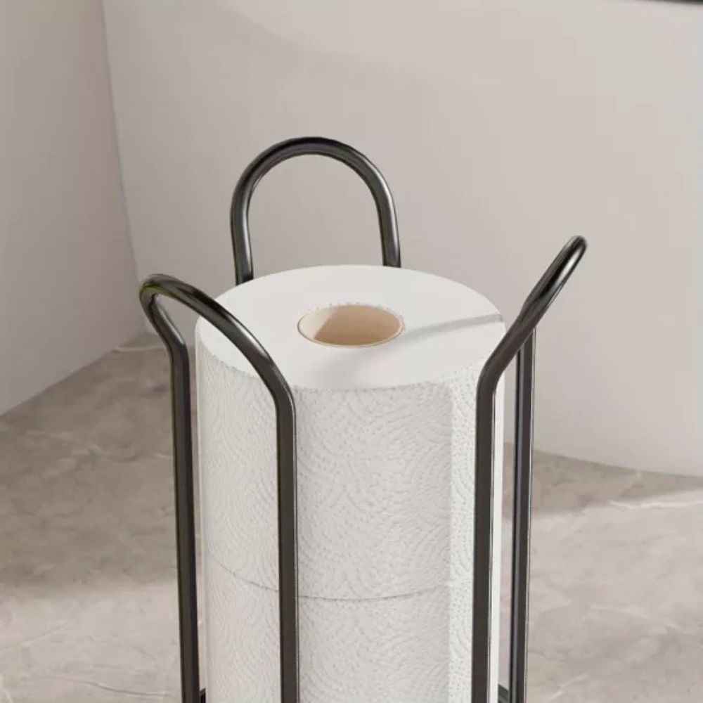 Freestanding Chrome Toilet Roll Holder β Iron Bathroom Storage Stand for 3 Spare Rolls