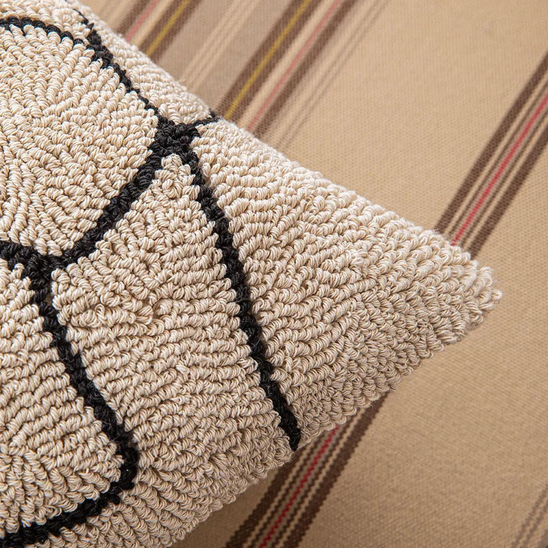 Geometric Embroidered Cushion Cover in Beige and Black