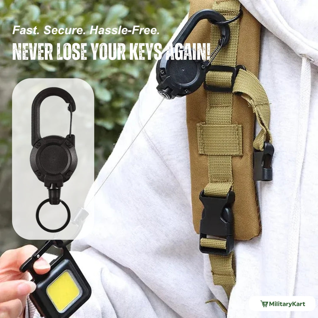 Heavy Duty Retractable Keychain with Steel Cable and Carabiner