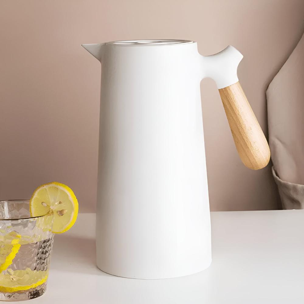 Insulated 1 Litre Carafe with Wooden Handle and Glass Inner Lining
