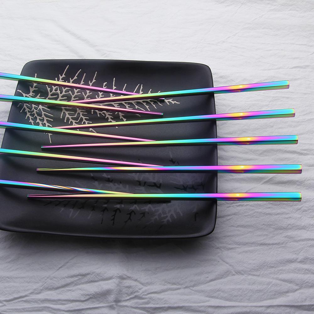 Iridescent Stainless Steel Chopsticks Set of 6 Pairs with Elegant Design