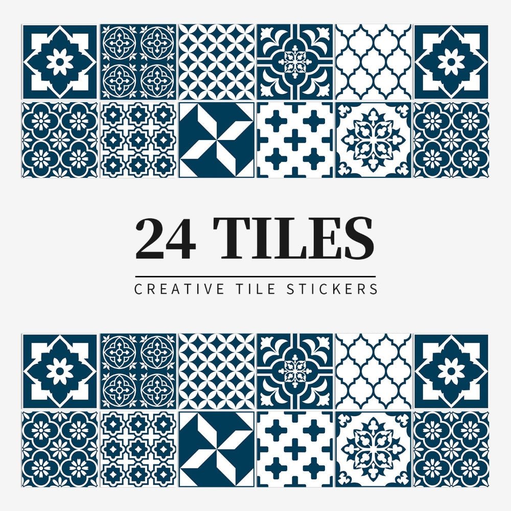 24 Piece Mandala Peel and Stick Vinyl Tile Set European Decorative Wall Backsplash