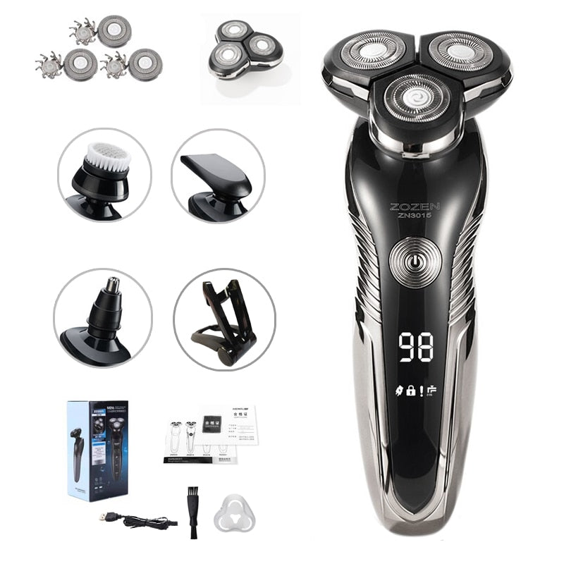 Rechargeable Wet and Dry Shaver with LCD Battery Display