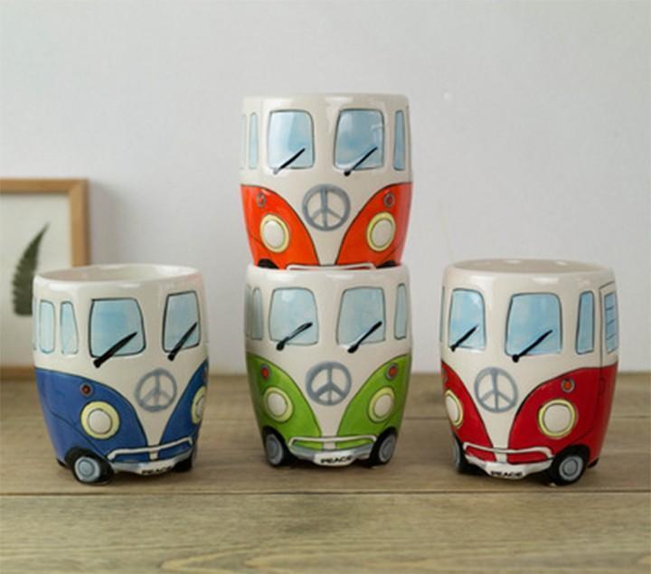 Retro Hippie Bus Ceramic Coffee Mug with Colourful Vintage Design