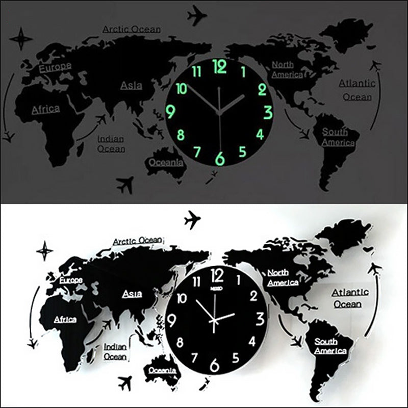 Retro World Map Wall Clock with Silent Quartz Movement 60cm