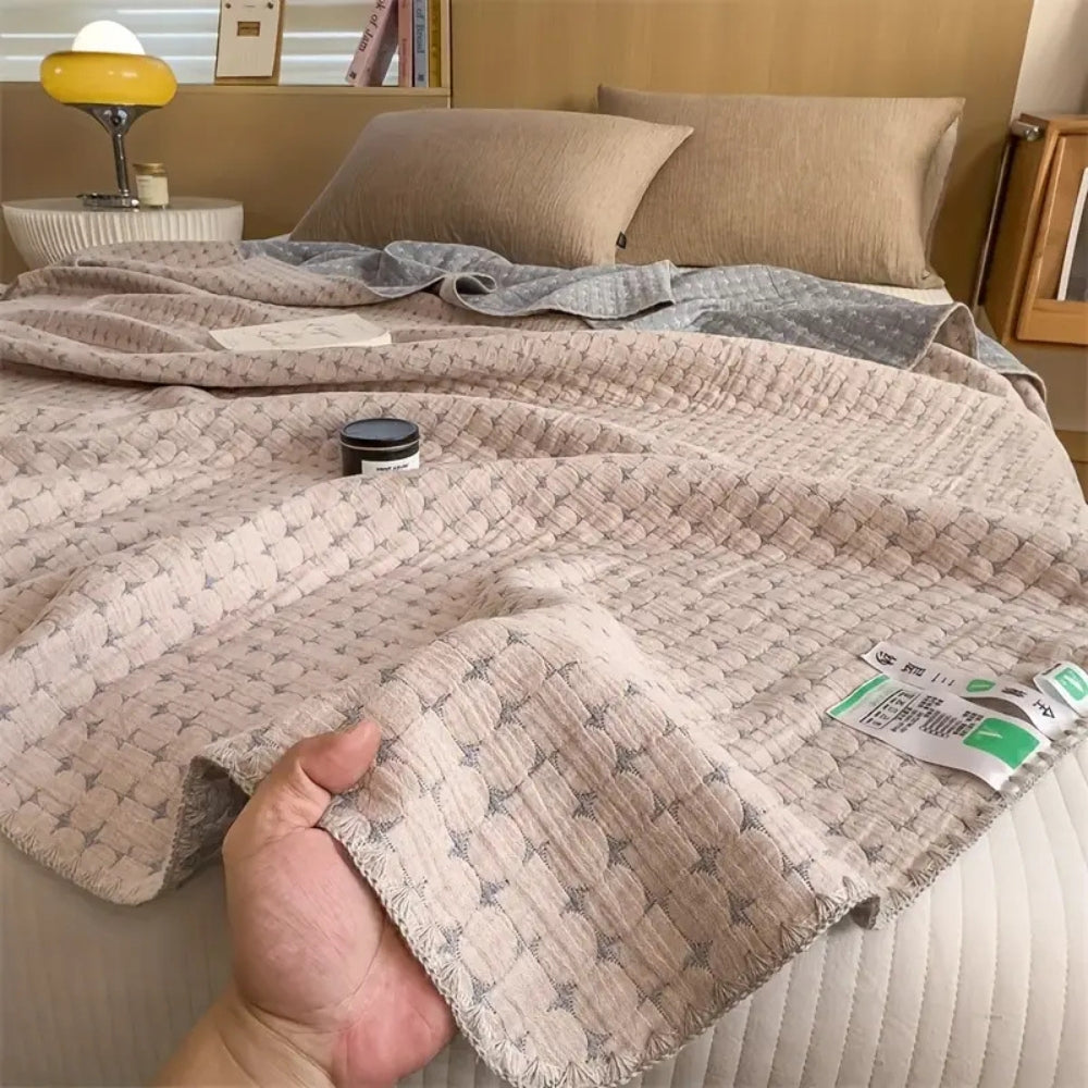 Reversible Cotton Blanket – 100% Cotton Jacquard Throw with Textured Seersucker Finish