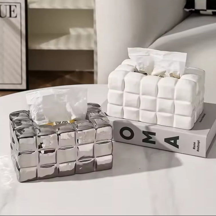 Sculptural Acrylic Tissue Box Cover with Modern Puffer Design