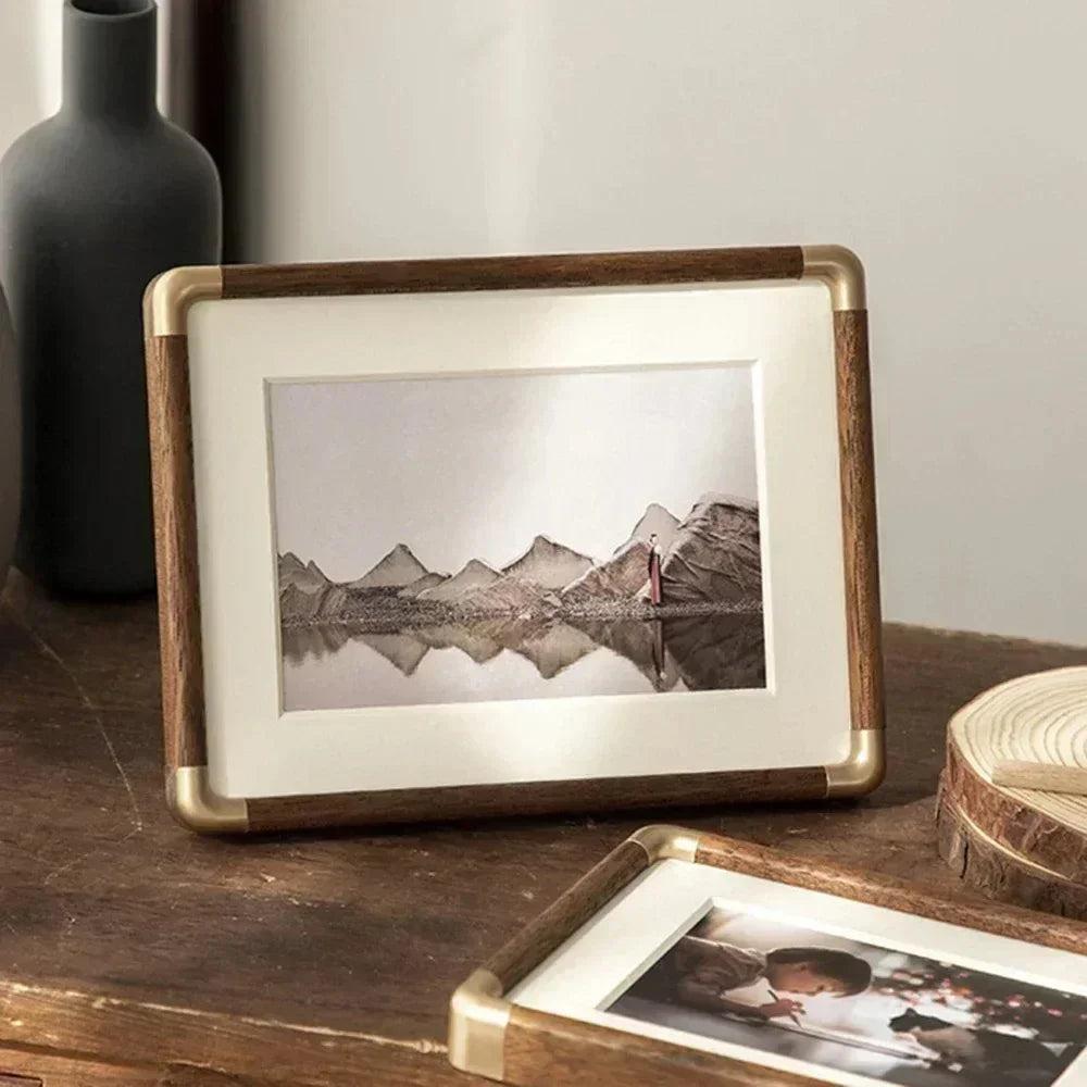 Solid Wood Photo Frame with Gold Corner Hardware and Mount