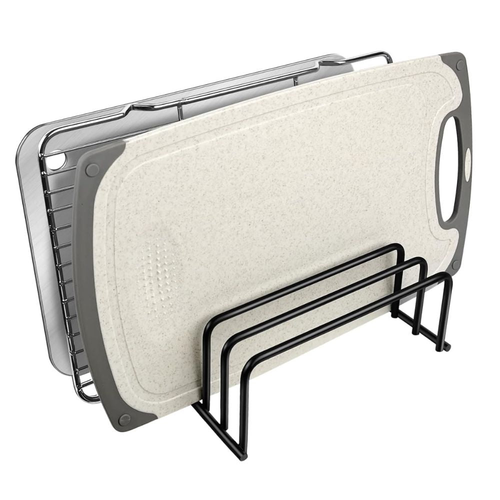 Steel Kitchen Storage Rack – 5-Slot Organiser for Cutting Boards, Baking Trays and Cookbooks