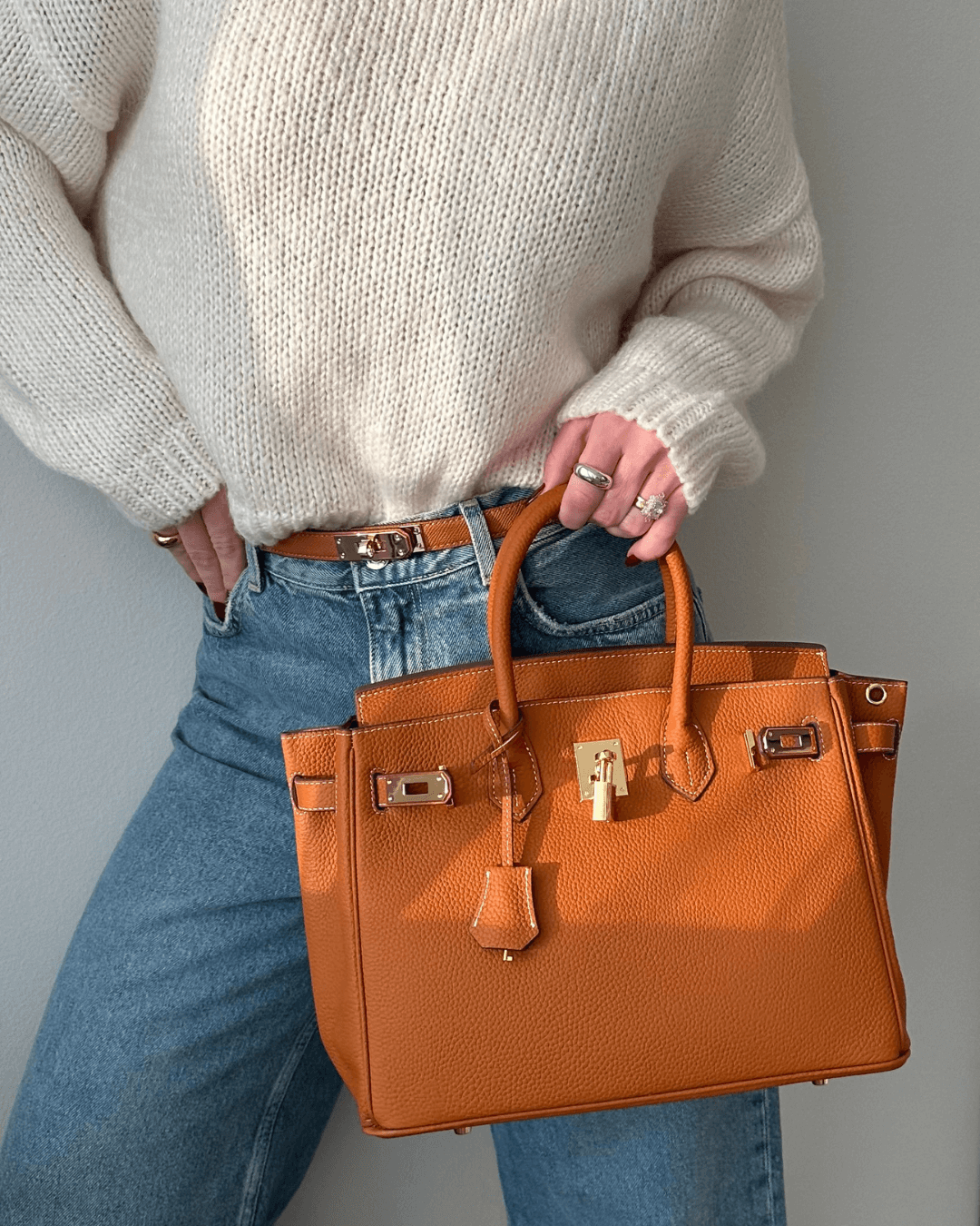 Synthetic Leather Bag with Spacious Interior and Felt Insert Organiser