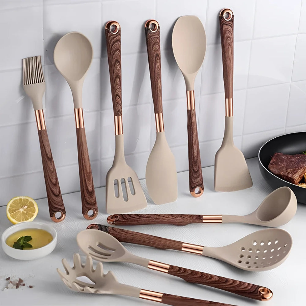 10-Piece Silicone Kitchen Utensil Set – Heat-Resistant Tools with Ergonomic Handles