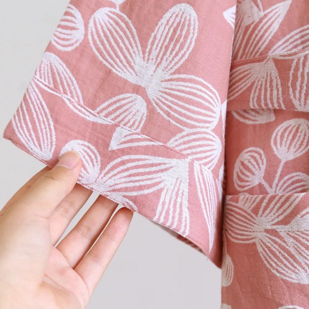 100% Cotton Kimono Bathrobe with Relaxed Fit and Lightweight Feel