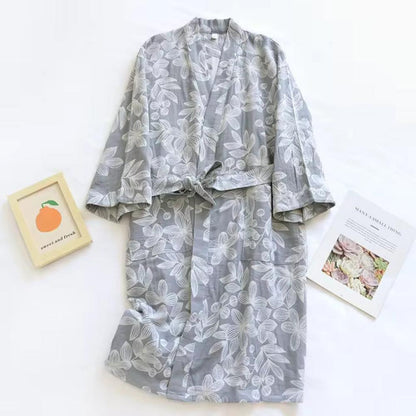 100% Cotton Kimono Bathrobe with Relaxed Fit and Lightweight Feel