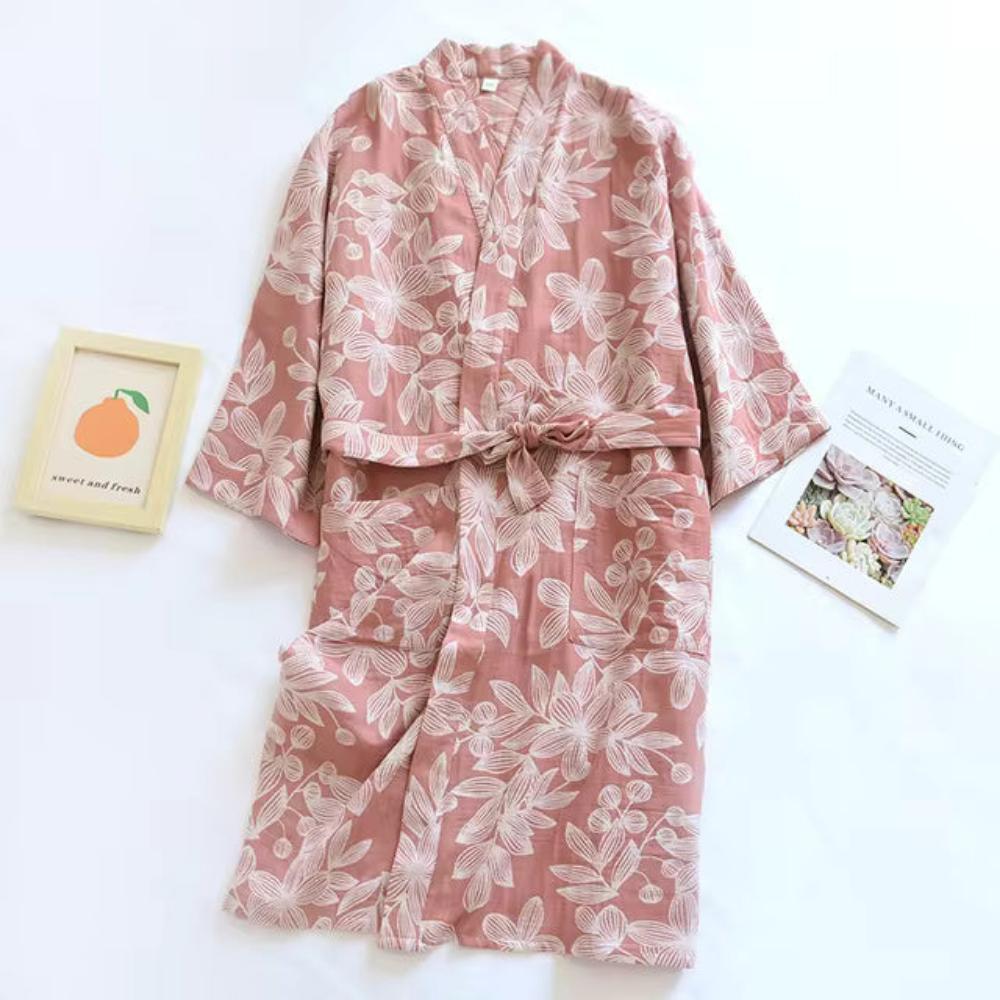 100% Cotton Kimono Bathrobe with Relaxed Fit and Lightweight Feel