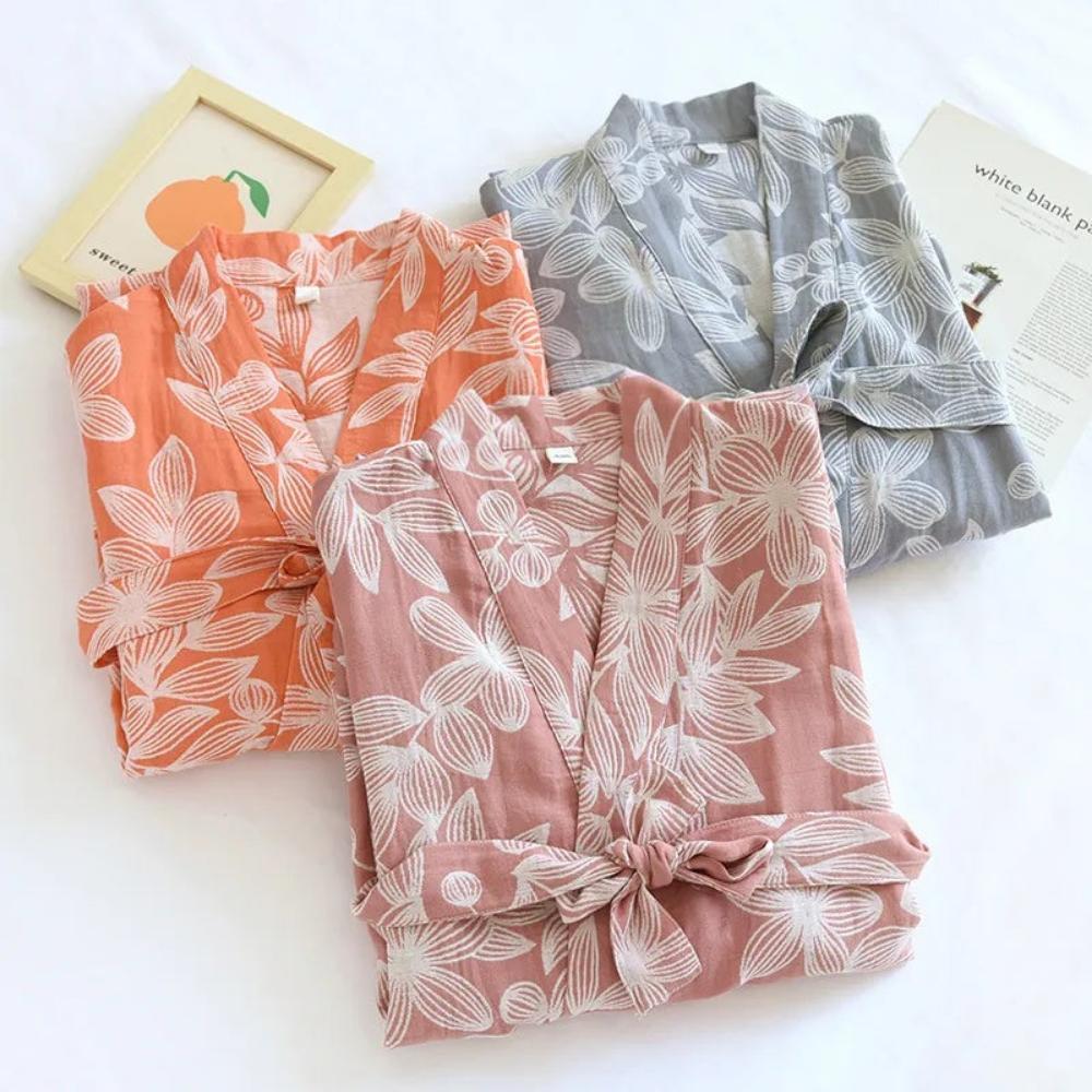 100% Cotton Kimono Bathrobe with Relaxed Fit and Lightweight Feel