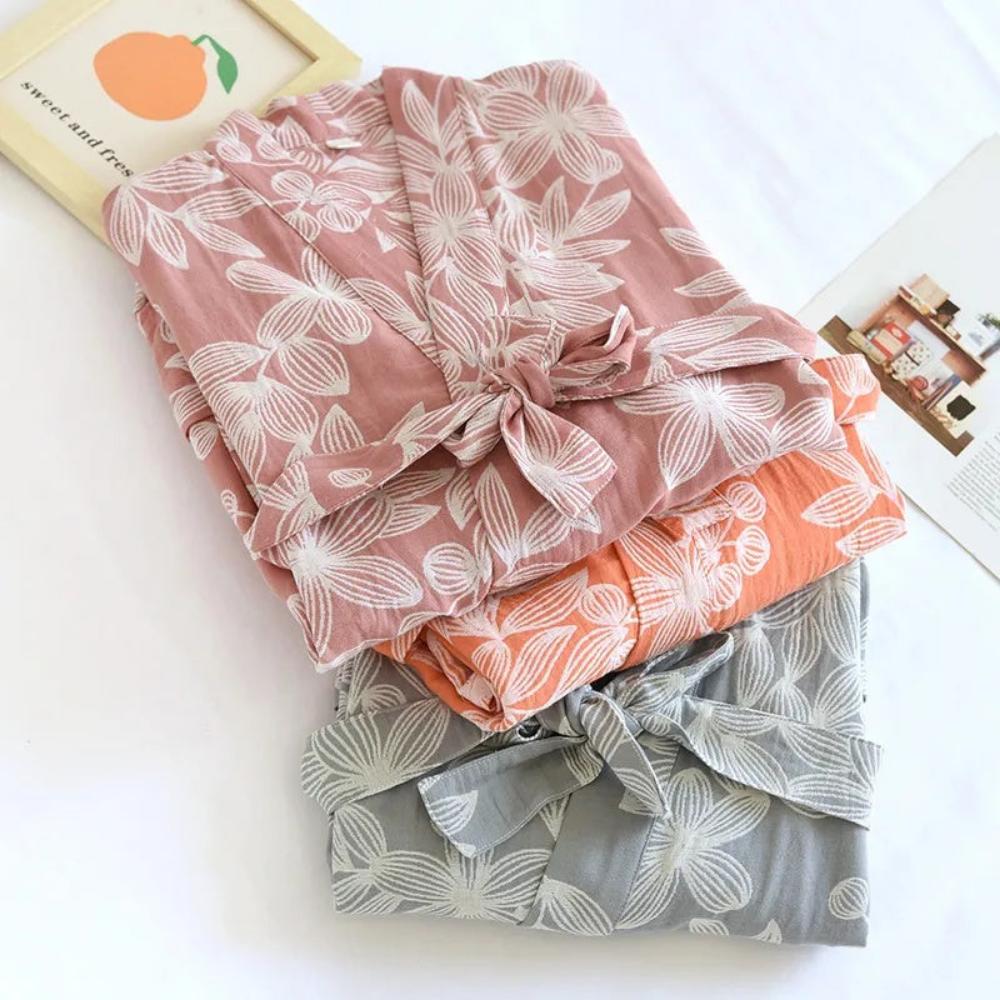 100% Cotton Kimono Bathrobe with Relaxed Fit and Lightweight Feel