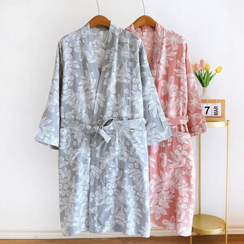 100% Cotton Kimono Bathrobe with Relaxed Fit and Lightweight Feel