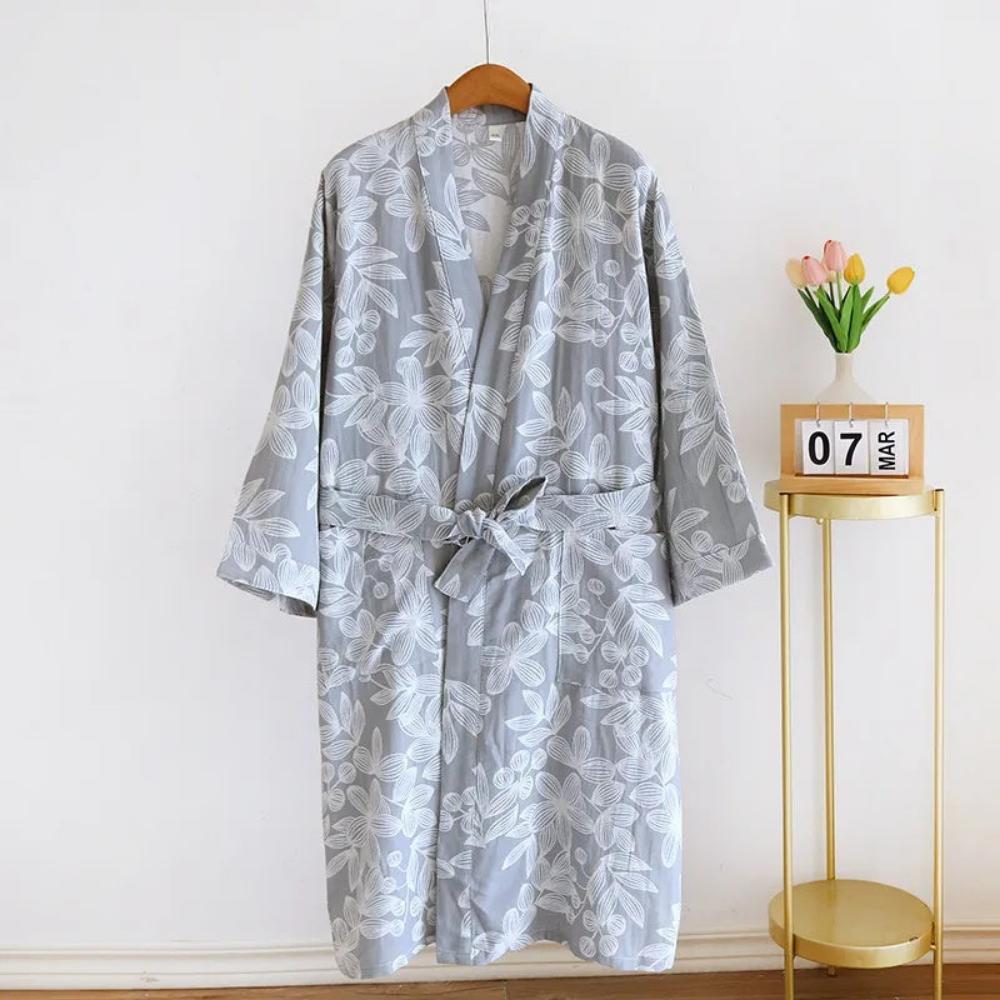 100% Cotton Kimono Bathrobe with Relaxed Fit and Lightweight Feel