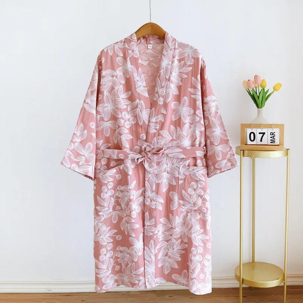 100% Cotton Kimono Bathrobe with Relaxed Fit and Lightweight Feel