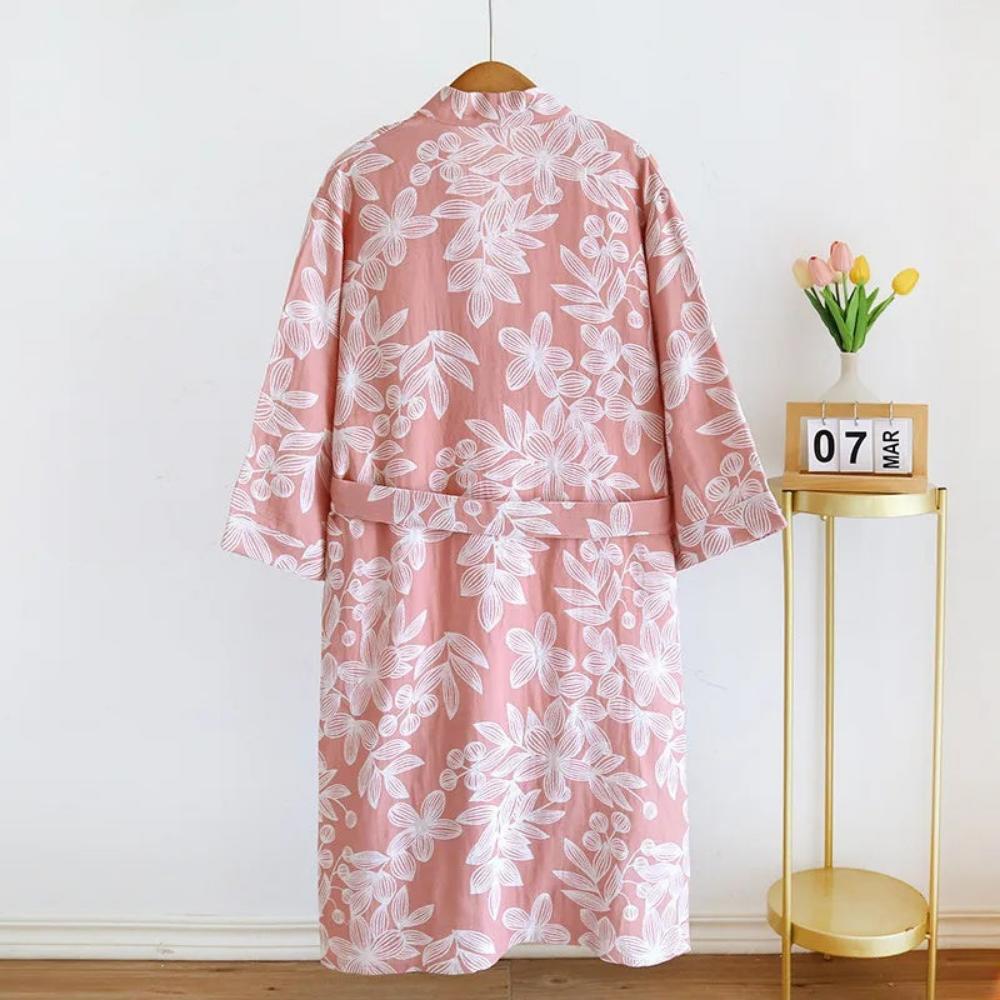 100% Cotton Kimono Bathrobe with Relaxed Fit and Lightweight Feel
