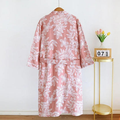 100% Cotton Kimono Bathrobe with Relaxed Fit and Lightweight Feel