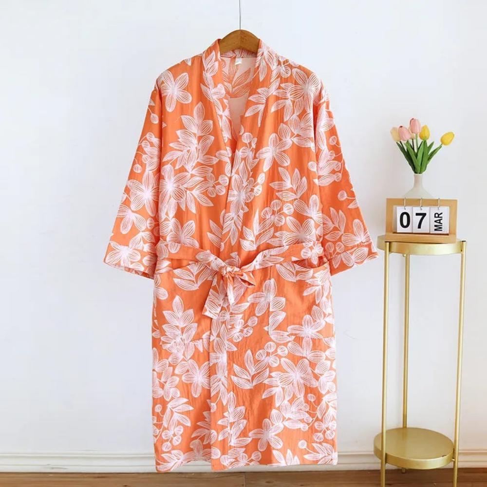 100% Cotton Kimono Bathrobe with Relaxed Fit and Lightweight Feel