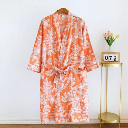 100% Cotton Kimono Bathrobe with Relaxed Fit and Lightweight Feel