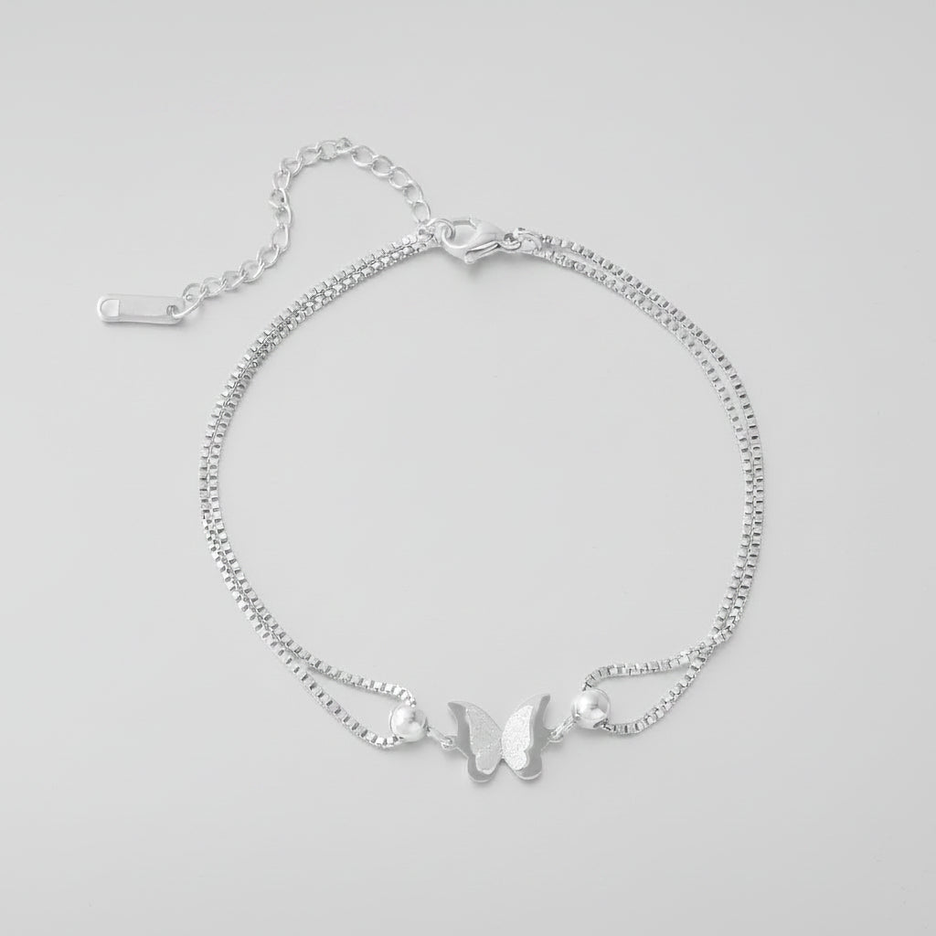 18-Carat Gold Plated Stainless Steel Ankle Bracelet with Butterfly Charm