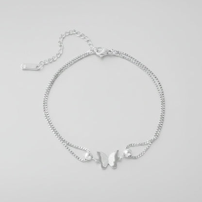 18-Carat Gold Plated Stainless Steel Ankle Bracelet with Butterfly Charm