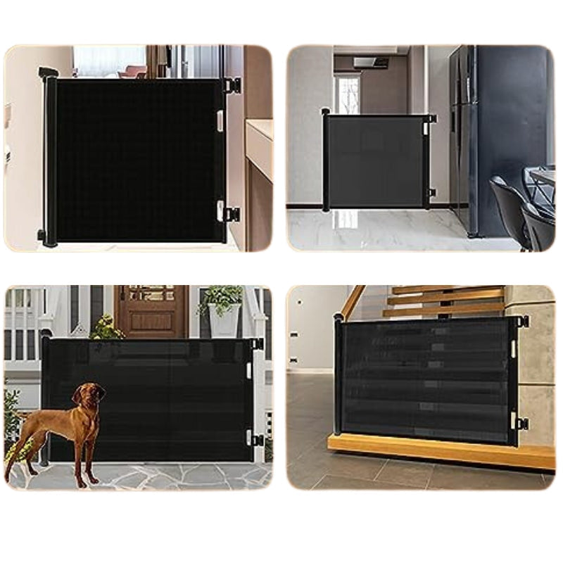 Retractable Baby Pet Safety Gate Adjustable Mesh Barrier One Hand Indoor Outdoor