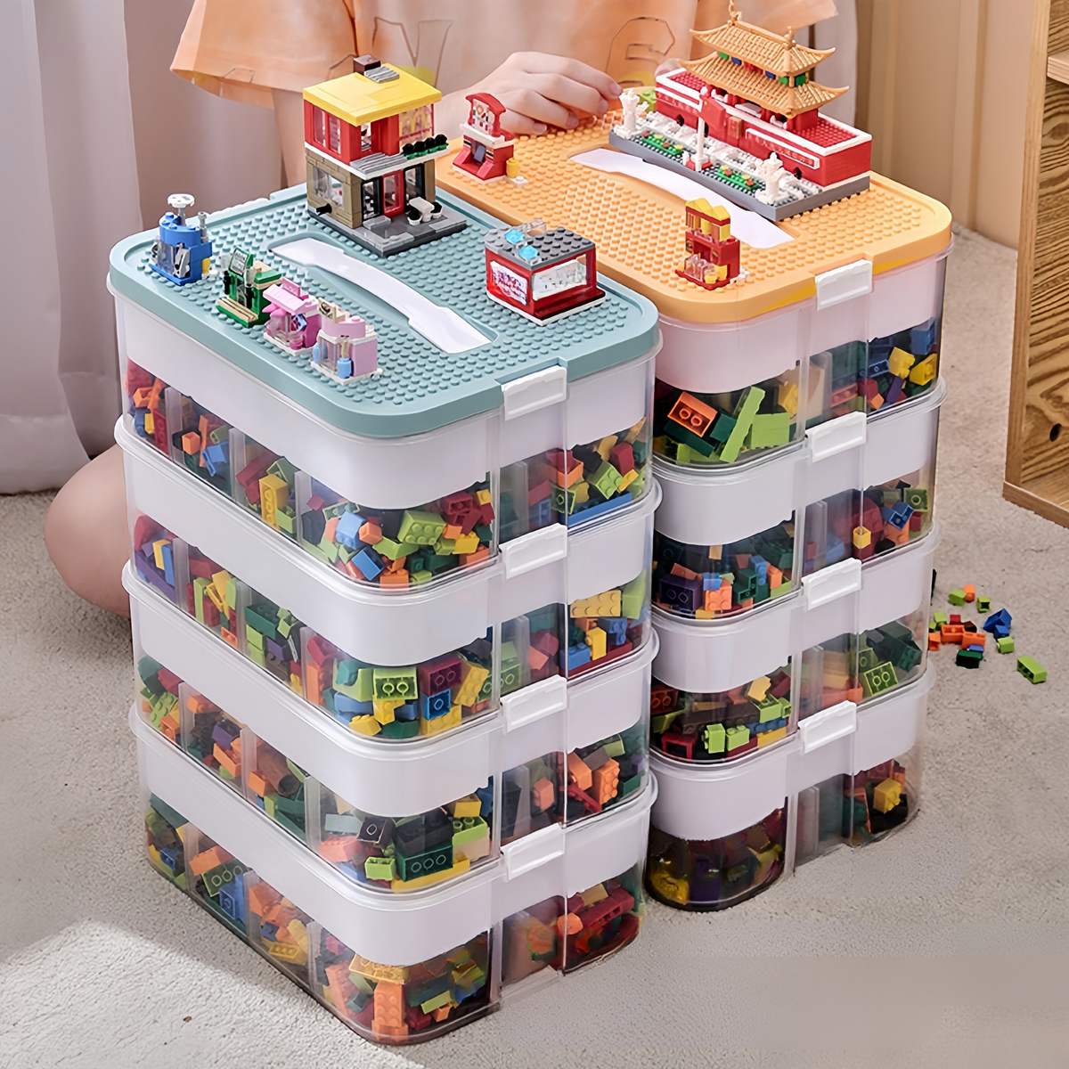 Stackable Storage Organizer Box with Lid for Toys Snacks Crafts and Everyday Essentials