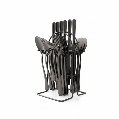 24 Piece Stainless Steel Cutlery Set with Storage Rack and Glossy Finish