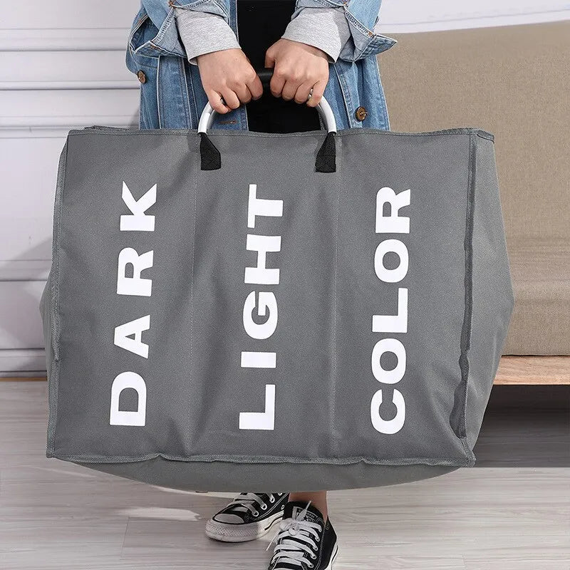 3-Compartment Laundry Hamper with Canvas Construction and Metal Frame