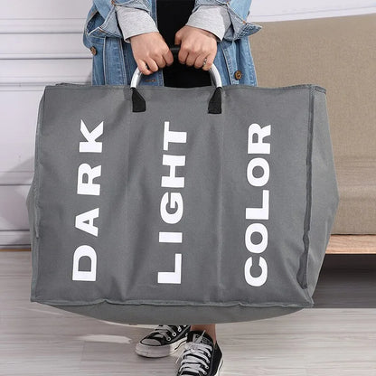 3-Compartment Laundry Hamper with Canvas Construction and Metal Frame