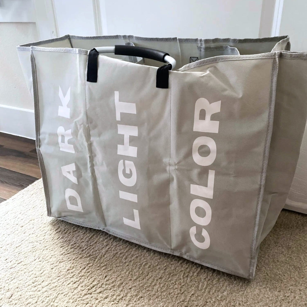 3-Compartment Laundry Hamper with Canvas Construction and Metal Frame