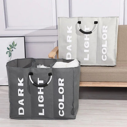 3-Compartment Laundry Hamper with Canvas Construction and Metal Frame
