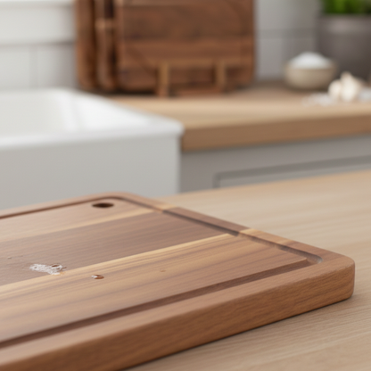 3-Piece Acacia Wood Cutting Board Set with Juice Groove and Storage Stand