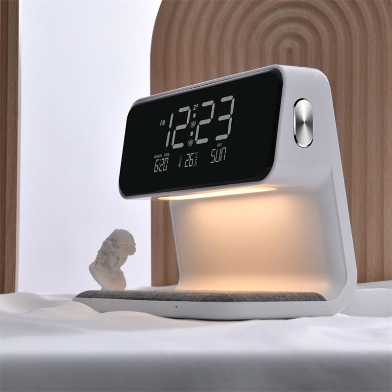 3-in-1 Bedside Lamp with LCD Alarm Clock and Wireless Charger